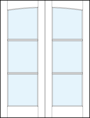 pair of modern interior french doors with common arch top panel and three horizontal true divided lites