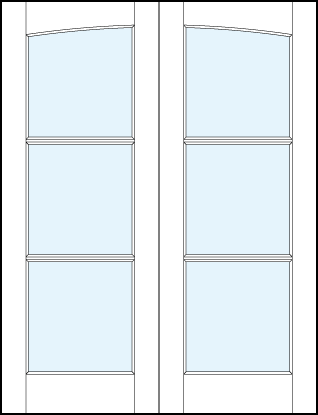 pair of modern front entry french doors with common arch top panel and three horizontal true divided lites