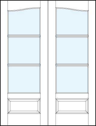 pair of modern interior french doors with common cathedral top panel and three horizontal true divided lites
