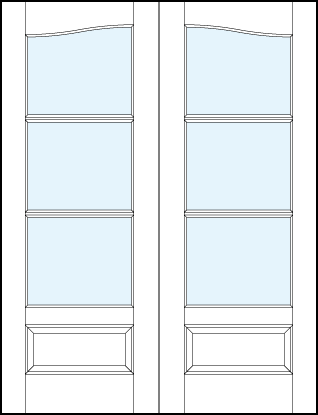 pair of modern front entry french doors with common cathedral top panel and three horizontal true divided lites