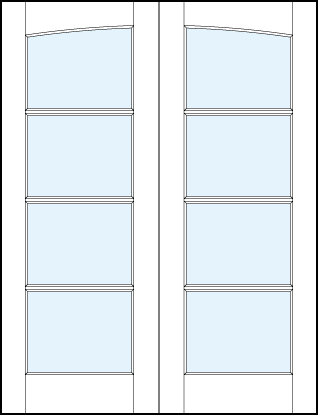 pair of front entry glass french doors with common arch top panel and four horizontal true divided lites