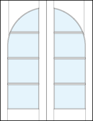 pair of interior glass french doors with common radius top panel and four horizontal true divided lites
