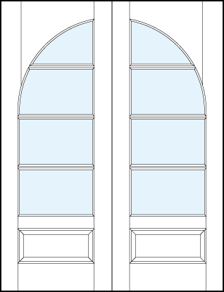 pair of interior glass french doors with common radius top panel, four horizontal true divided lites & bottom panel
