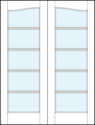pair of modern interior glass french doors with common cathedral top and five horizontal true divided lites