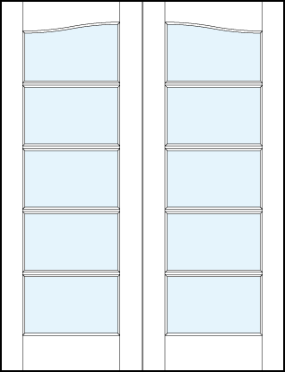 pair of modern front entry glass french doors with common cathedral top and five horizontal true divided lites