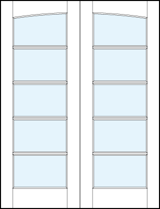 pair of modern interior glass french doors with common arch top panel and five horizontal true divided lites