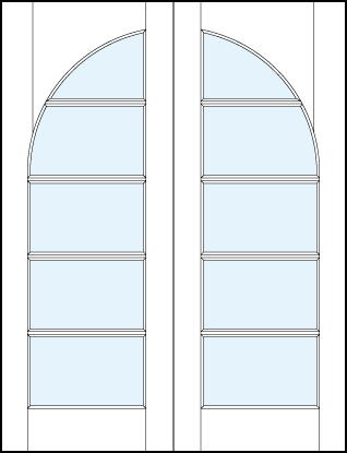 pair of modern interior glass french doors with common radius top panel and five horizontal true divided lites