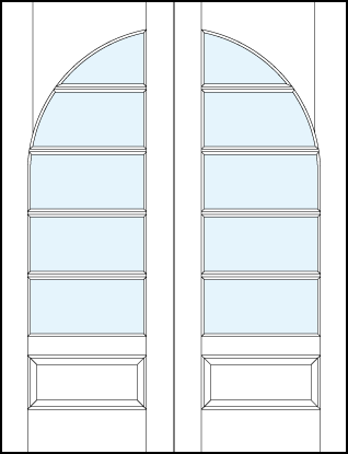 pair of interior glass french doors with common radius top panel and five horizontal true divided lites & bottom panel