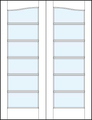 pair of glass center modern interior french doors with common cathedral top and six horizontal true divided lites