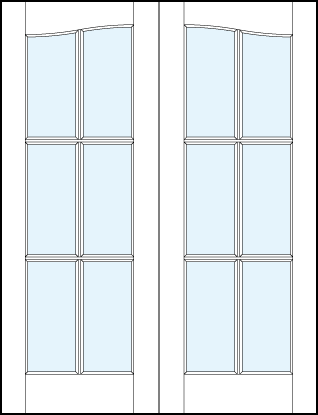 pair of glass center modern front entry french doors with common arch top panel and 6 true divided lites