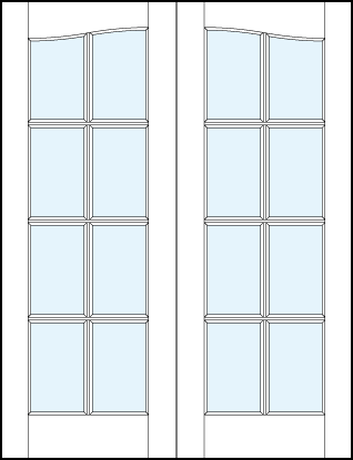 pair of custom interior glass french doors with common cathedral top and eight true divided lites