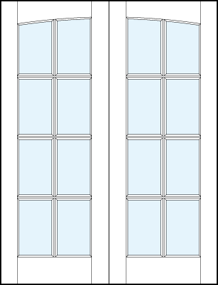 pair of custom interior glass french doors with common arch top panel and eight true divided lites