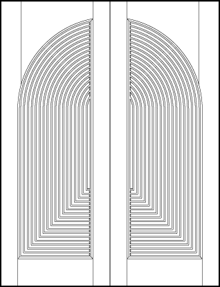 pair of stile and rail art deco custom interior doors with common radius top forced perspective tambour 