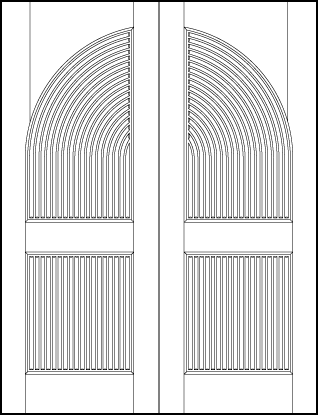 pair of stile and rail art deco custom interior doors with common radius arch and two vertical tambour panels
