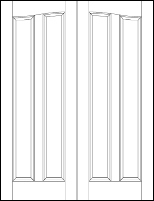 pair of front entry custom panel doors with common arch top and two sunken rectangle panels
