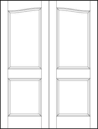 pair of interior custom panel doors with common arch, two sunken panels, one rectangle and one square on bottom