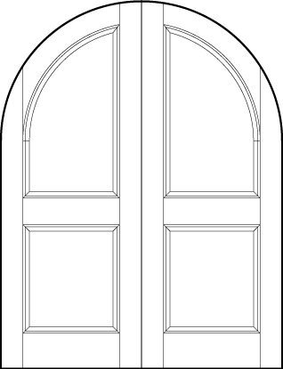 pair of interior custom panel doors with common arch, rectangle panel with arch on top and small square on bottom