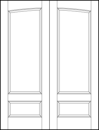 pair of stile and rail front entry door with common arch, top rectangle and small bottom horizontal sunken panels