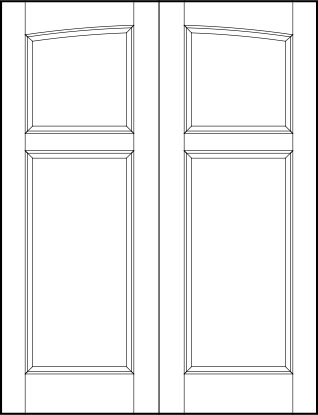 pair of stile and rail interior door with common arch, top square with arch and large bottom rectangle sunken panels
