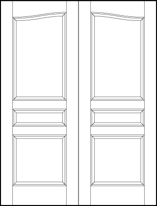pair of stile and rail front entry doors with common arch, bottom square, horizontal center and top rectangle