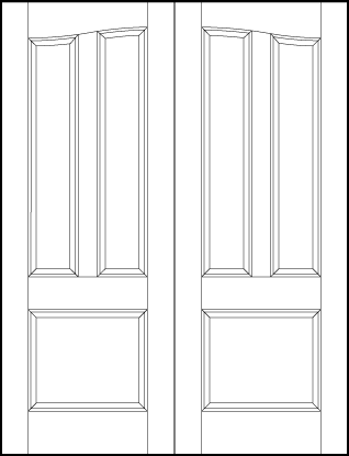pair of stile and rail interior doors with common arch, large bottom square and two curved rectangle sunken top panels
