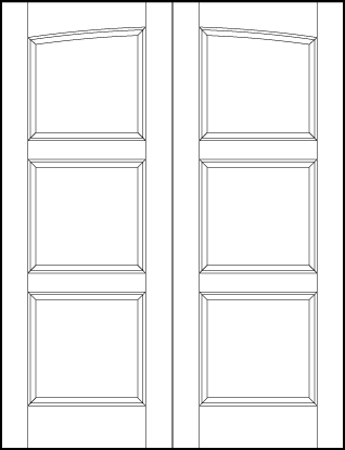 pair of stile and rail front entry door with common arch and three sunken square panels
