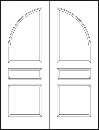 pair of stile and rail interior doors with common radius top panel and two horizontal sunken panels