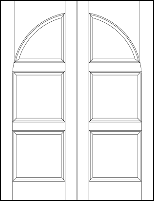pair of interior flat panel doors with common radius top panel and three square sunken panels with half circle top