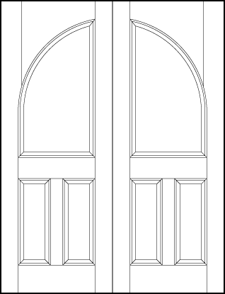 pair of interior flat panel doors with common radius top, top rectangle and two bottom vertical rectangle panels