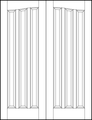 pair of interior flat panel doors with common arch and three tall vertical rectangles with slight arched top