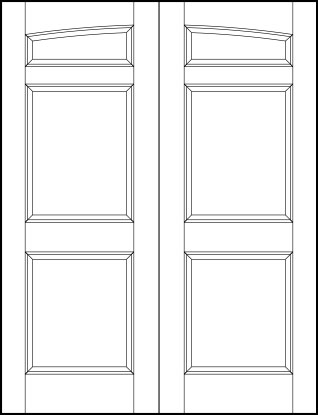 pair of front entry flat panel doors with common arch, small top rectangle and two square sunken bottom panels