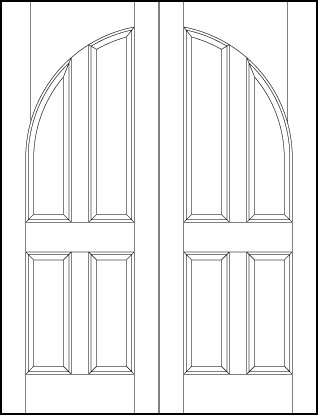 pair of interior flat panel doors with common radius top and four sunken panels