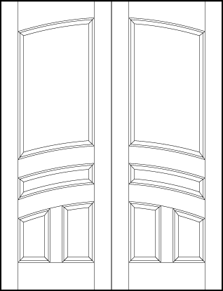pair of stile and rail interior wood doors with common arch top and four arched sunken panels