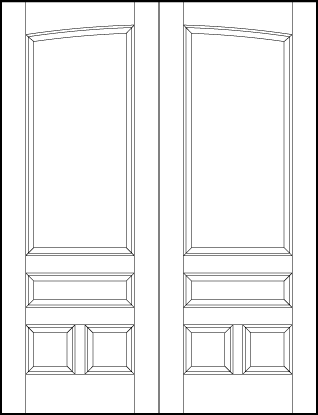 pair of stile and rail interior wood doors with common arch top and four sunken panels