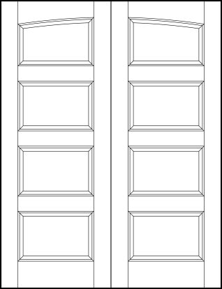 pair of stile and rail front entry wood doors with common arch and four equal sized sunken panels