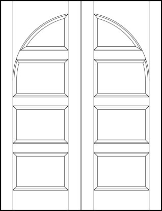 pair of stile and rail interior wood doors with common radius top and four horizontal panels