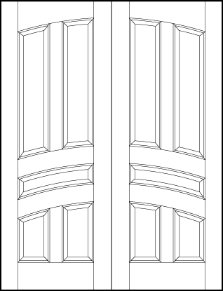 pair of stile and rail interior wood doors with common arch and five curved arch sunken panels