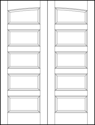 pair of stile and rail interior wood doors with common arch top and five equally sized sunken panels