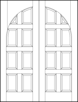 pair of custom panel front entry doors with common arch and eight vertical sunken panels