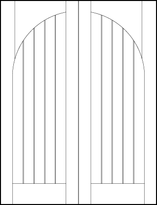 pair of tongue and groove interior doors with common radius and six vertical parallel v-groove cuts