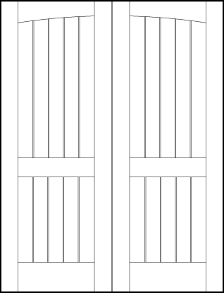 pair of tongue and groove interior doors with common arch, six center v-groove vertical lines and center and bottom