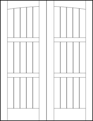 pair of v groove interior doors with common arch, barn style look with 15 vertical slat and four horizontal look