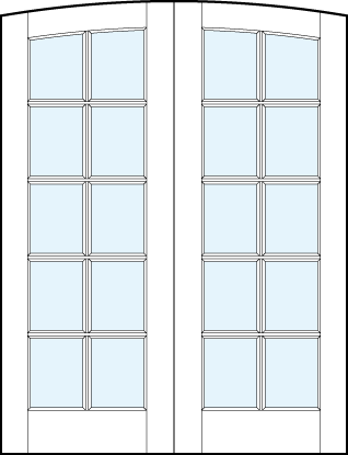 pair of arched interior glass custom french doors with common arch top and ten square true divided lites