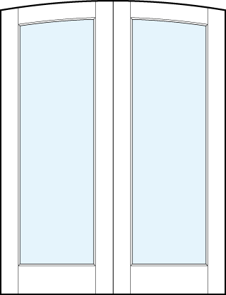 common arch pair of French glass doors with one solid glass insert and rounded arch top panel