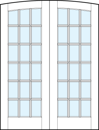 pair of front entry glass french doors with common arch top and 18 true divided lites