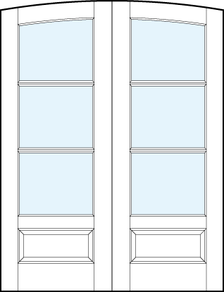 pair of front entry french doors with common arch top and three horizontal true divided lites and bottom panel