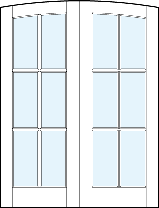 pair of custom interior glass french doors with common arch top and 6 true divided lites