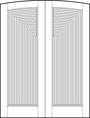 pair of stile and rail art deco interior doors with common curved arch top and forced perspective vertical tambour