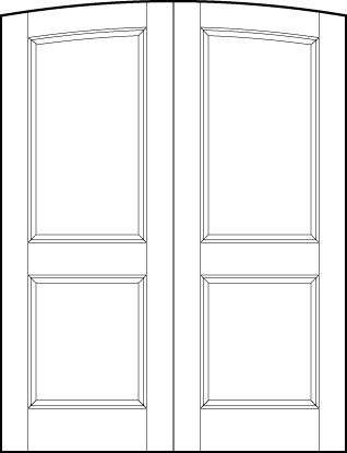 pair of interior custom panel doors with common arch, two sunken panels, one rectangle and one square on bottom