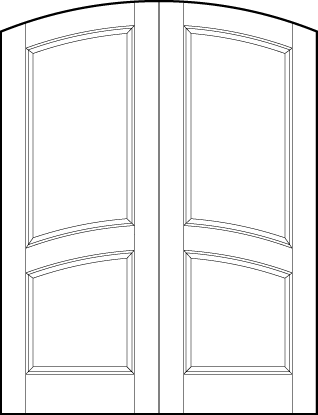 pair of front entry custom panel doors with common arch top and two arched central sunken panels